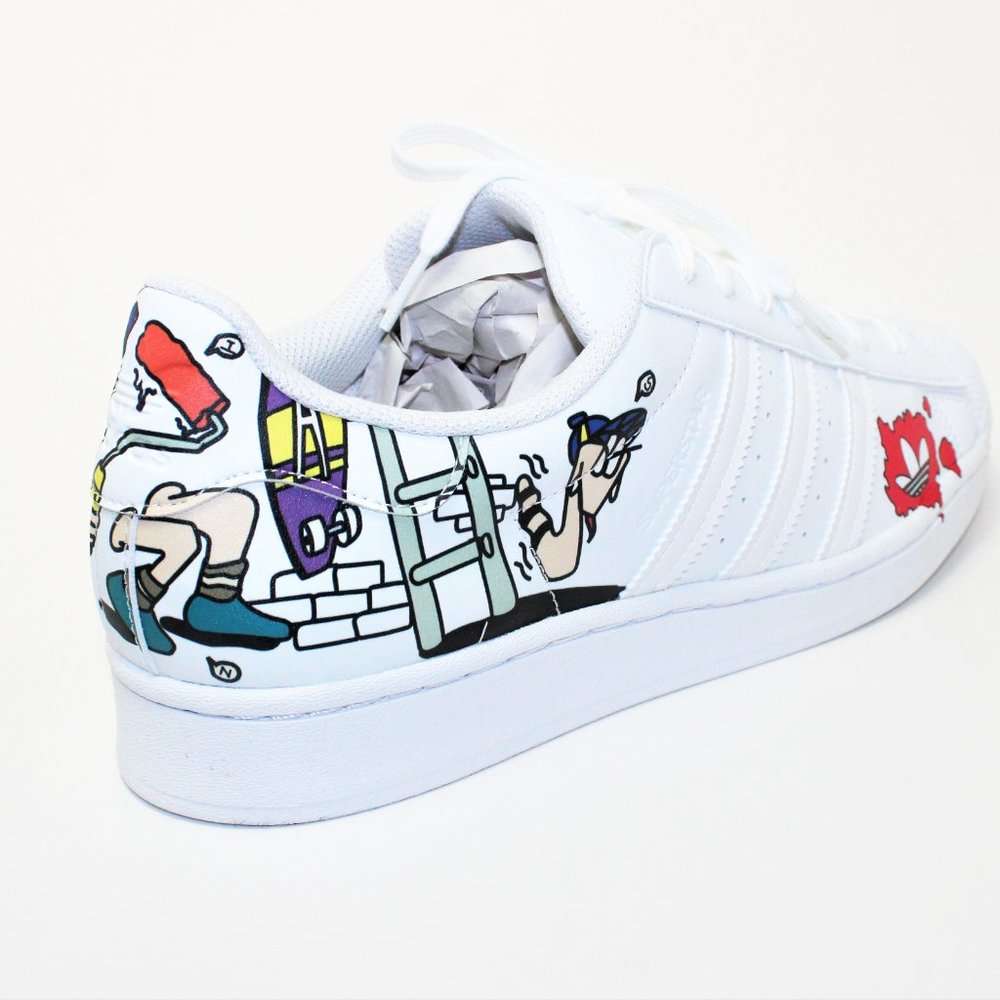 Adidas Superstar White "Painted Comic Art" Classic Shell Toe Men's 10.5 NWT! - Picture 2 of 12